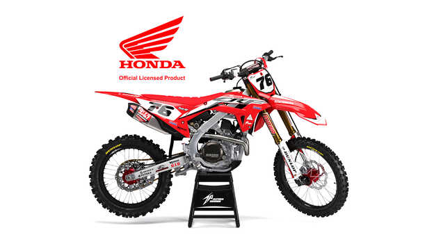 Motos Honda de côté avec le kit d'autocollants Factory Racing.