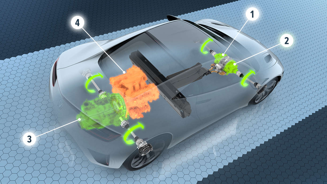 Illustration de la Honda NSX montrant comment les trois moteurs électriques fonctionnent ensemble.