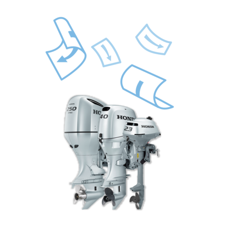 3 moteurs Honda Marine, illustration de la brochure.