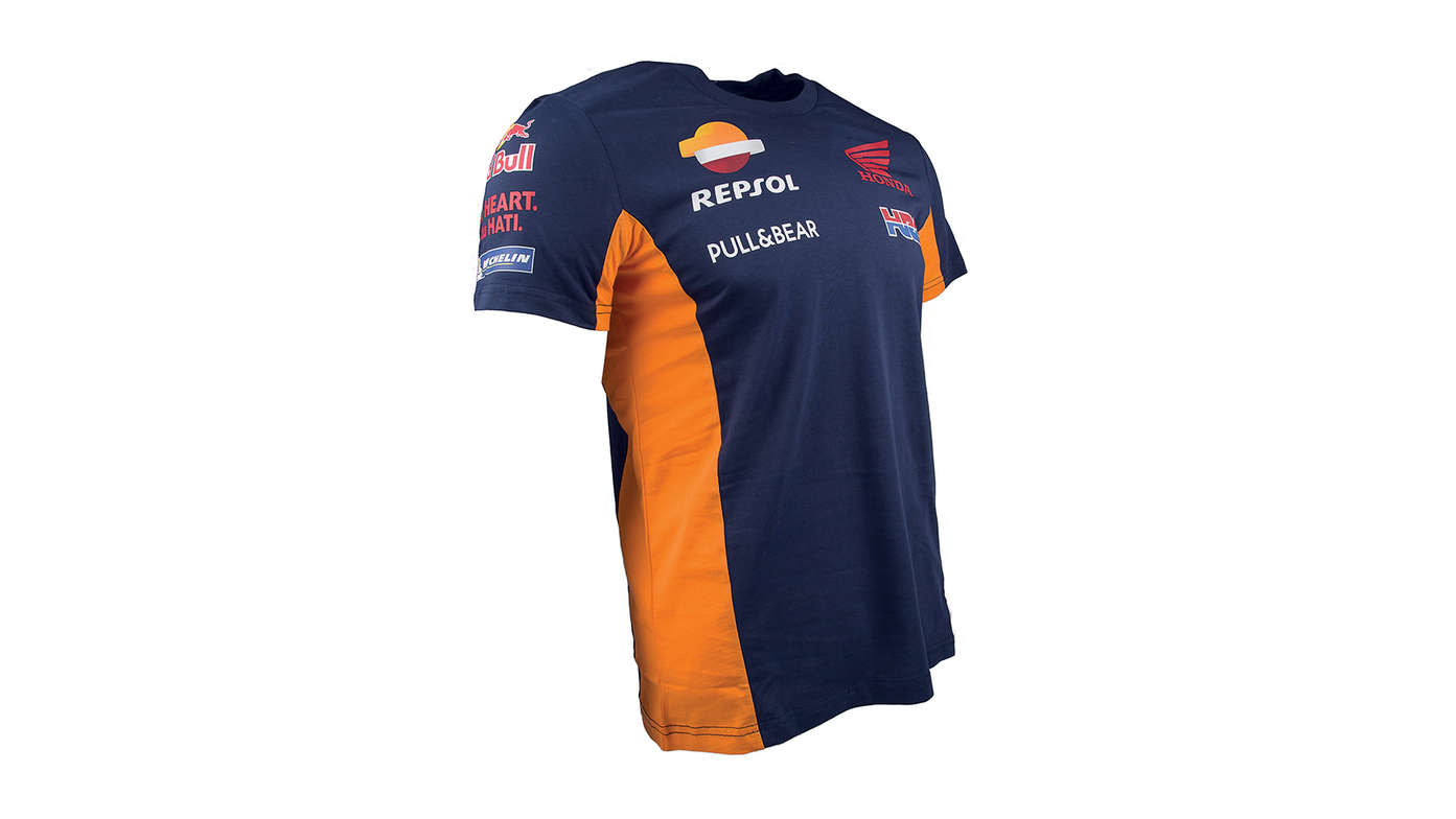 T-shirt Honda Repsol bleu avec logo Honda Racing Corporation.