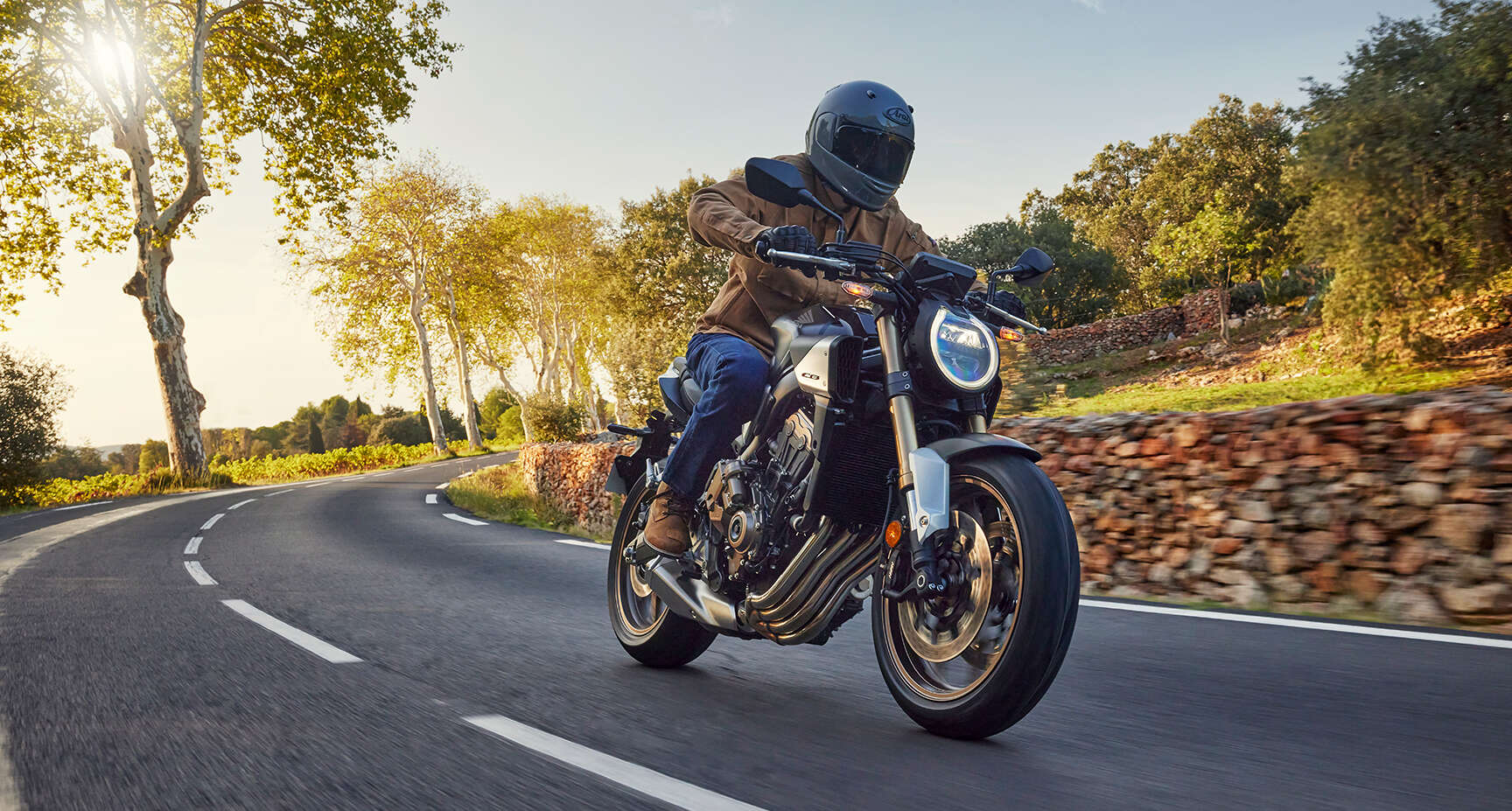 Honda CB650R E-Clutch on country road